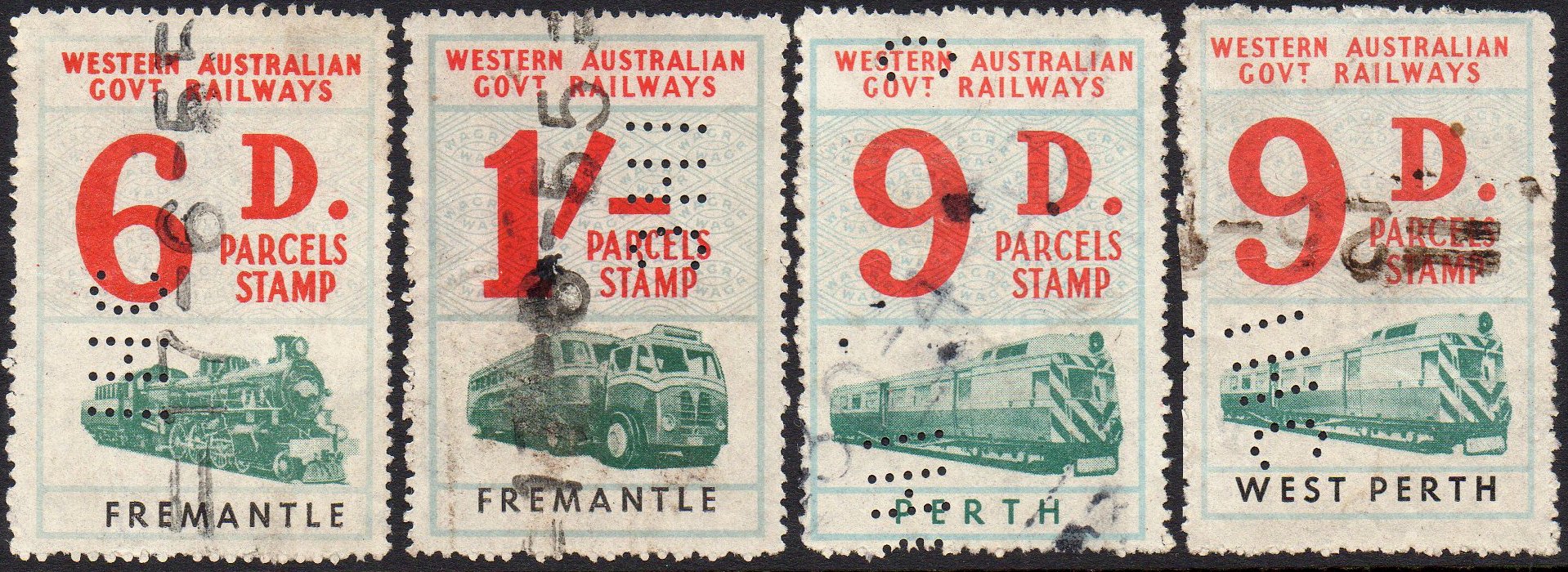 Western Australia Railway Parcels Stamps Company Perfins